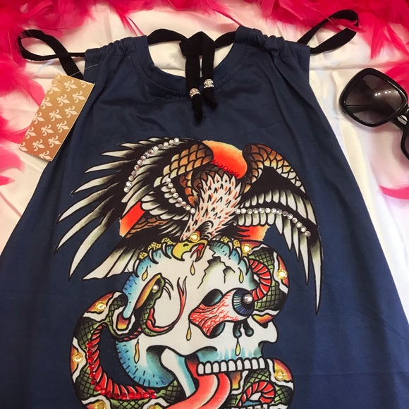 Rare🦄 vintage y2k Ed hardy halter dress with crystals 💙✨ - Picture 6 of 10